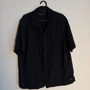 Zara Black Textured Short-Sleeve Shirt with Collar